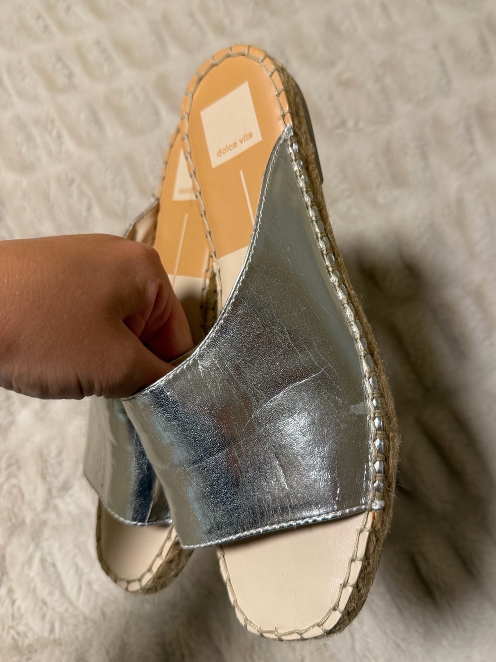 Dolce Vita Silver Leather Espadrille Slide Sandals